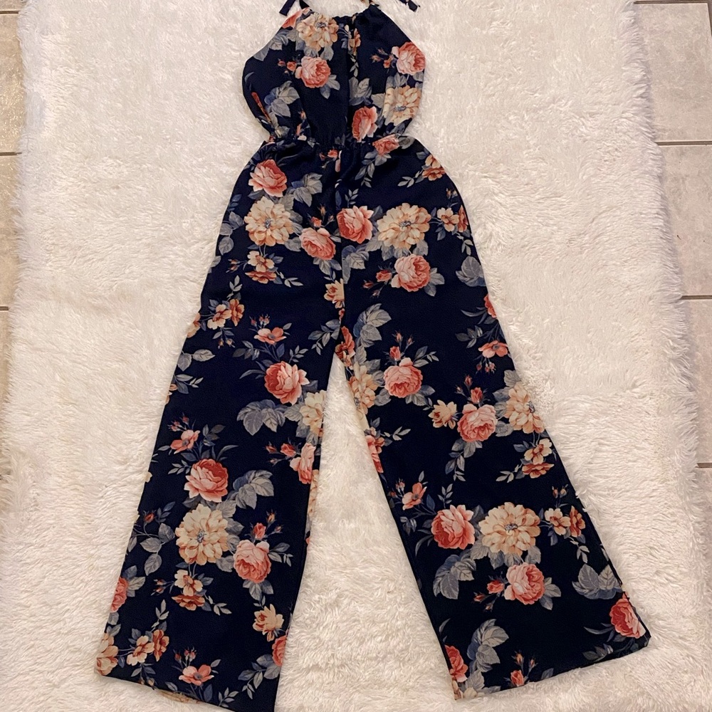 Jumpsuit Romper in Navy Blue Floral Size small